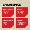 Oregon AdvanceCut 20 In. 70 Drive Links Bar & D70 Chain Replacement Combo 27850 705985