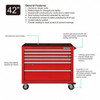 WESTWARD Rolling Tool Cabinet, 6-Drawers, Gloss Red, 42" W x 19" D x 40" H  32H852