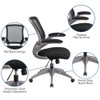 Mesh Task Chair, 21-, Padded Flip-up, Back, Seat: Black; Frame: Gray  BL-ZP-8805-BK-GG