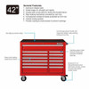 WESTWARD Rolling Tool Cabinet, 13-Drawers, Gloss Red, 42" W x 19" D x 40" H  32H891
