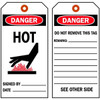 Brady Danger Tag, Hot, Polyester, 5 3/4 in H x 3 in W, Black, Red, White, Rectangle, 10 PK 86541