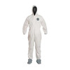 Dupont Hooded Disposable Coverall, L, White, SMS, zipper PB122SWHLG002500