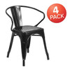 Flash Furniture Black Metal Indoor-Outdoor Chair with Arms,PK4 4-CH-31270-BK-GG