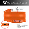 Ge Extension Cord, 16 AWG, Outdoor, 16-3, 3 Outlets, Orange, Vinyl, 50 ft 51926