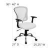 Flash Furniture Task Chair, 18" to 22", Fixed Arms, White H-8369F-WHT-GG