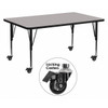 Flash Furniture Activity Table,Rectangle,Gray,30"x72" XU-A3072-REC-GY-T-P-CAS-GG