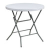 Round Wh 32Rnd Plastic Fold Table, 31.5" W, 31.5" L, 30" H, Plastic Top, White