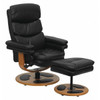 Black LeatherSoft Recliner & Ottoman w/ Wood Base