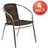 Commercial Aluminum & Dk Brown Rattan Stack Chair,PK4  4-TLH-020-GG