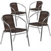 Commercial Aluminum & Dk Brown Rattan Stack Chair,PK4  4-TLH-020-GG