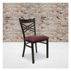 Black ''X'' Back Metal Restaurant Chair,Burgundy Vinyl Seat,PK2