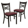 Black ''X'' Back Metal Restaurant Chair,Burgundy Vinyl Seat,PK2  2-XU-6FOBXBK-BURV-GG