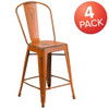 Flash Furniture Distressed Orange Metal Stool,PK4 4-ET-3534-24-OR-GG
