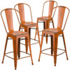 Flash Furniture Distressed Orange Metal Stool,PK4 4-ET-3534-24-OR-GG