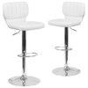 White Vinyl Adjust Ht Barstool,Vertical Stitch Back,Chrome Base,PK2