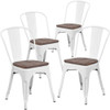 White Metal Stackable Chair with Wood Seat,PK4  4-CH-31230-WH-WD-GG