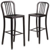 2PK 30"H Black-Gold Metal Barstool with Slat Back  2-CH-61200-30-BQ-GG