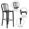 30" High Black Metal Barstool with Slat Back, PK2  2-CH-61200-30-BK-GG