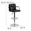 Black Quilted Vinyl Adjustable Height Barstool,Arms,Chrome Base,PK2  2-CH-102029-BK-GG