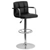 Black Quilted Vinyl Adjustable Height Barstool,Arms,Chrome Base,PK2  2-CH-102029-BK-GG