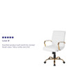 Mid-Back White Leather Swivel Office Chair with Gold Frame and Arms  GO-2286M-WH-GLD-GG