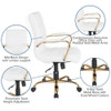 Mid-Back White Leather Swivel Office Chair with Gold Frame and Arms  GO-2286M-WH-GLD-GG