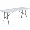 Rectangle Wh 30X72 Plastic Fold Table, 30" W, 72" L, 29" H, Plastic Top, White