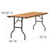 Rectangle Folding Table, Wood Top, Wood Grain  YT-WTFT30X72-TBL-GG