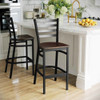 Restaurant Stool, Ladder Back, Mah Seat, Seat Height Range: 29"  XU-DG697BLAD-BAR-MAHW-GG