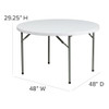 Round Wh 48Rnd Plastic Fold Table, 48" W, 48" L, 29.25" H, Plastic Top, White  DAD-YCZ-122R-GG