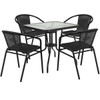 Flash Furniture Black Table Set w-4 Rattan,Square,28" TLH-073SQ-037BK4-GG