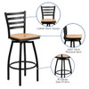 Restaurant Stool, Ladder Back, Nat Seat, Seat Height Range: 30-1-4"  XU-6F8B-LADSWVL-NATW-GG