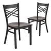 Black ''X'' Back Metal Restaurant Chair,Walnut Wood Seat,PK2
