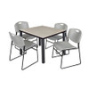Square Mocha Table/4 Gray Chairs, Square,42", 42" W, 29" H, Maple