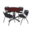 Kobe Round Table & Chair Set, Wood, Metal, Plastic Top, Mahogany