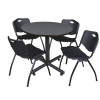 Kobe Kobe Round Table & Chair Set, Wood, Metal, Plastic Top, Grey TKB42RNDGY47BK
