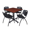 Kobe Square Table & Chair Set, Wood, Metal, Plastic Top, Cherry