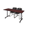 Rectangle Mobile table, 60" W, 29" H, Laminate Top, Mahogany