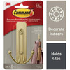 Command Large Decorative Double Hook, Satin Brass, 1 Hook, 1 Strip 17036BR-ES