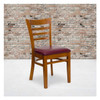 Ladder Back Cherry Wood Restaurant Chair,Burgundy Vinyl Seat,PK2