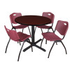 Cain Round Table & Chair Set, Wood, Metal, Plastic Top, Mahogany