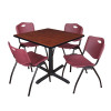 Cain Square Table & Chair Set, Wood, Metal, Plastic Top, Cherry
