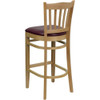 Barstool, Natural Wood, Burgndy Vinyl Sea, Seat Height Range: 31"  XU-DGW0008BARVRT-NAT-BURV-GG