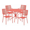 35.25" Round Coral Steel Patio Table with 4 Chairs