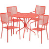 35.25" Round Coral Steel Patio Table with 4 Chairs  CO-35RD-02CHR4-RED-GG