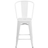 24" High White Metal Counter Height Stool w-Back  CH-31320-24GB-WH-GG