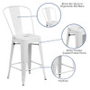 24"H White Metal Counter Height Stool w-Back, PK4  4-CH-31320-24GB-WH-GG
