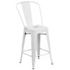 24"H White Metal Counter Height Stool w-Back, PK4  4-CH-31320-24GB-WH-GG