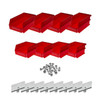 Hanging Bins and Bin Clip Kit, Polypropylene, Red, (4) Small and (4) Large