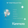 Kenmore 16" Wall Fan - 3 Speed - Oscillating, Adjustable - White - 1 Each KM60050WH SPR-ESMKM60050WH